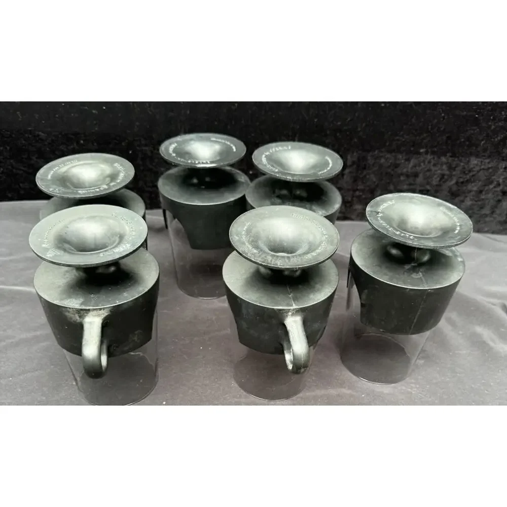6 Vtg Glas-Snap Corning Black Handle Smoke Gray Hot Cold Glasses MCM -8/9